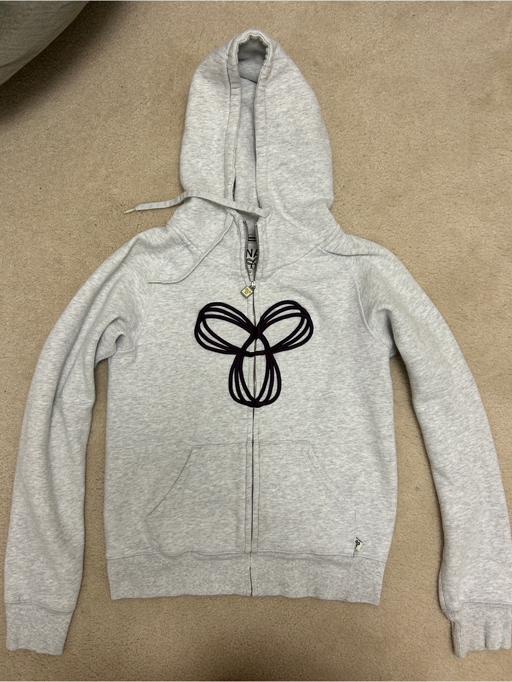 TNA Heather Gray Zip Hoodie with Black Graphic